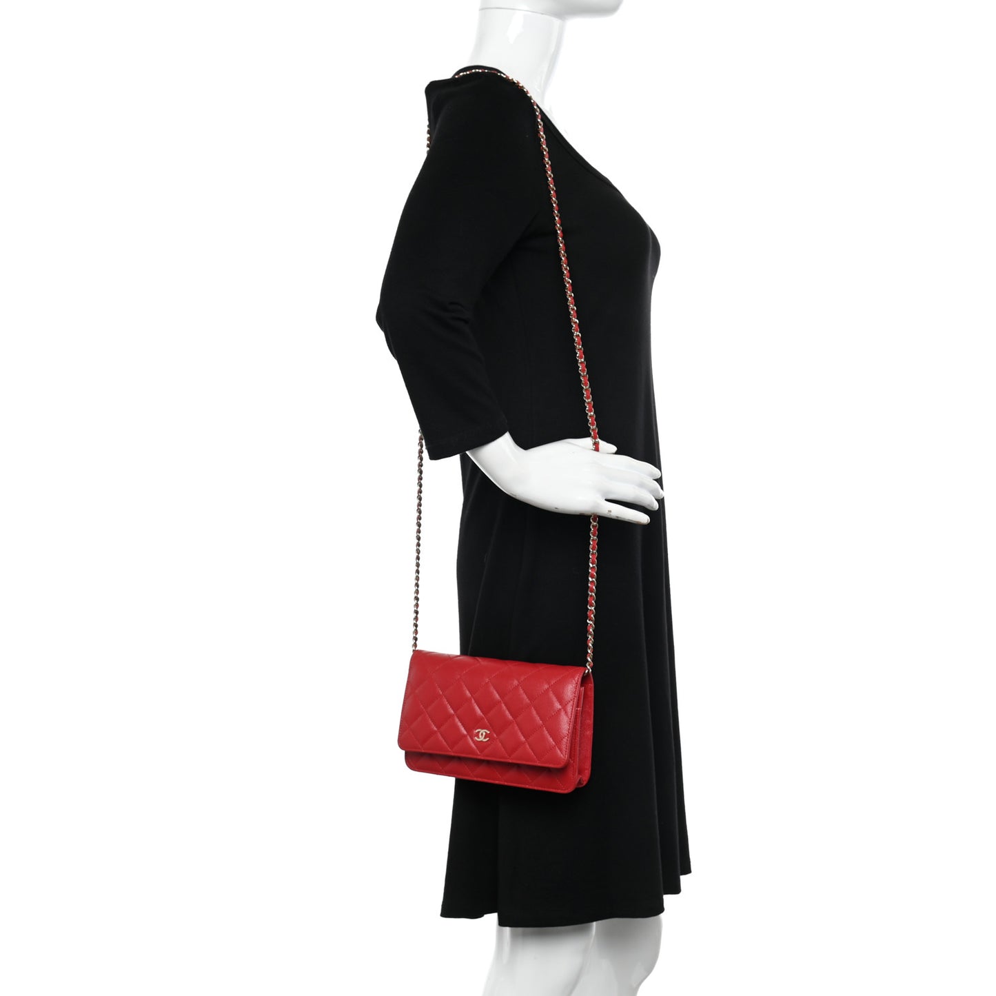 Caviar Quilted Wallet on Chain WOC Red