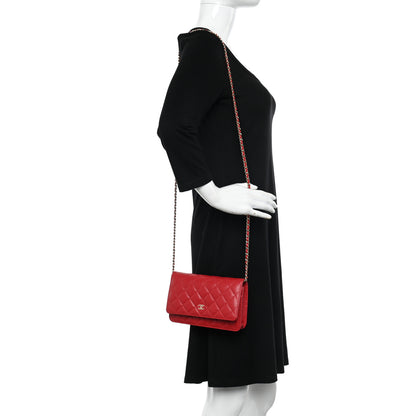 Chanel Caviar Quilted Wallet on Chain WOC Red 2 of 11