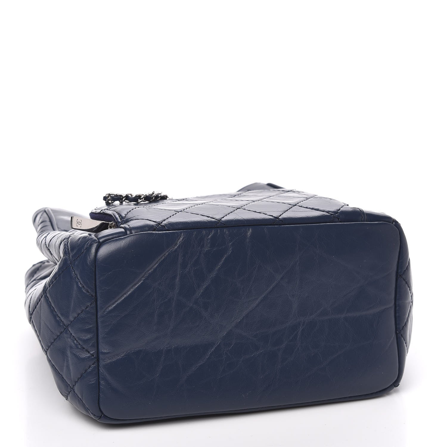Chanel Aged Calfskin Quilted Small Drawstring Bag Blue 4 of 10