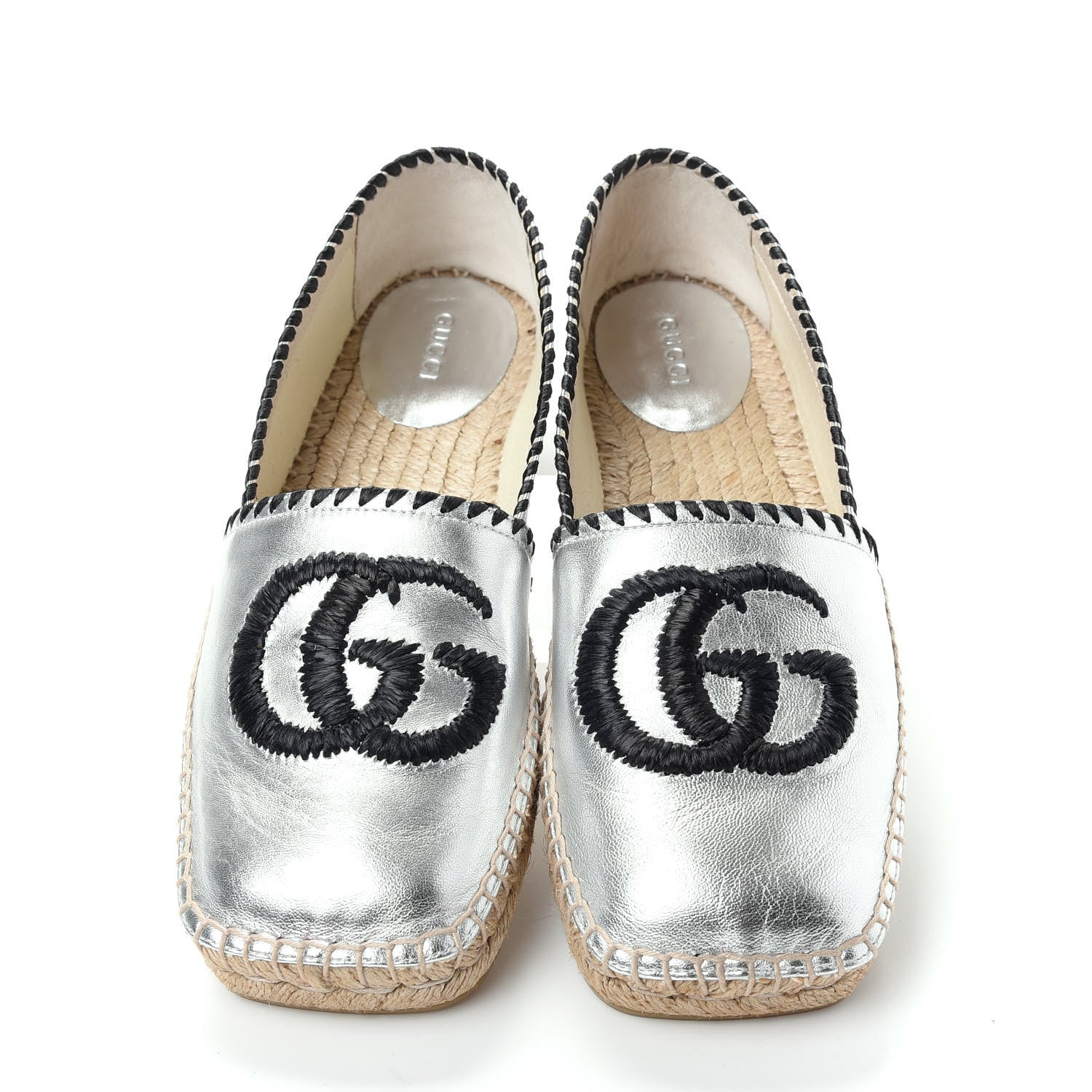 Gucci Metallic Nappa GG Marmont Espadrilles 37 Silver 5 of 11