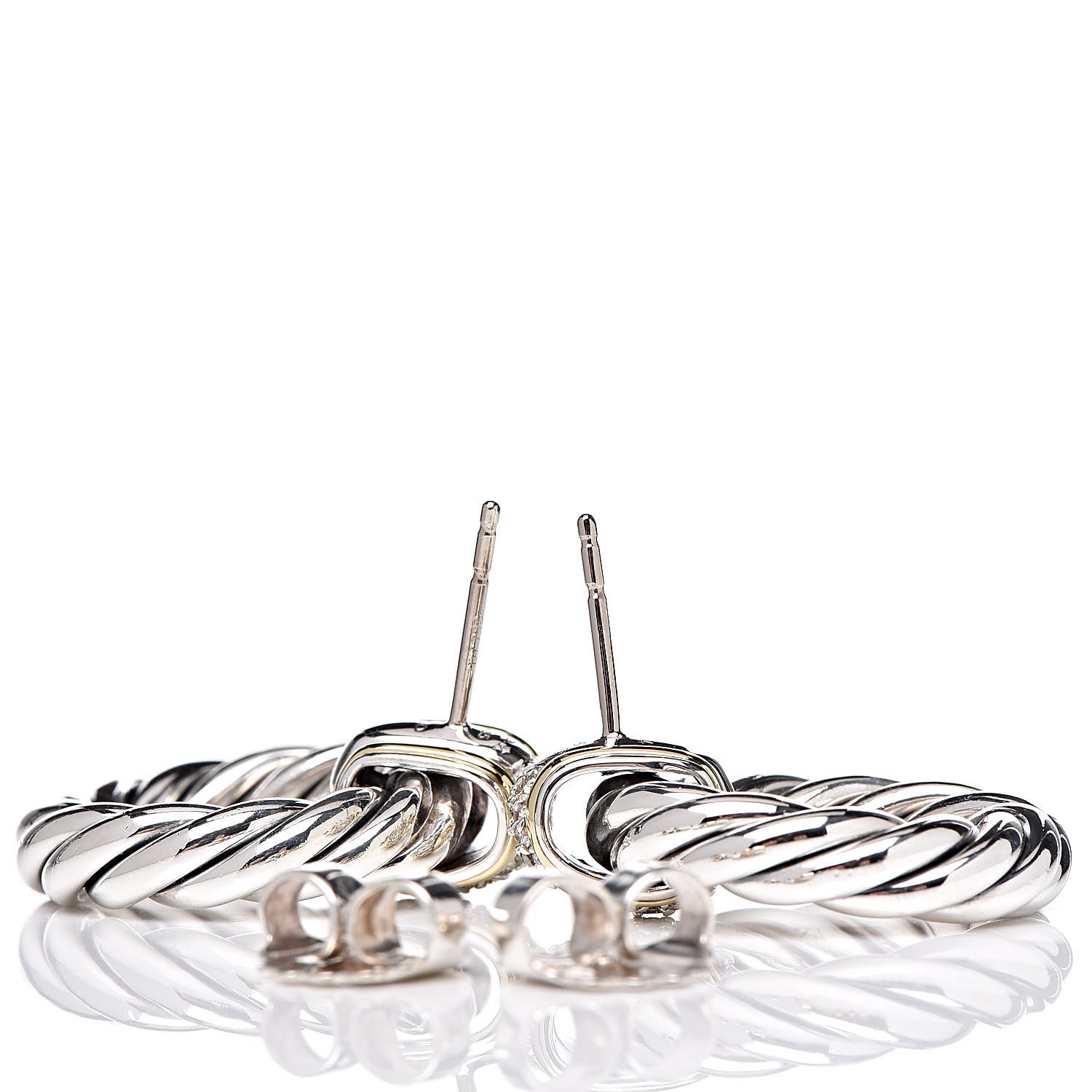 David Yurman Sterling Silver Yellow Gold Diamond Door Knocker Cable Earrings 3 of 5