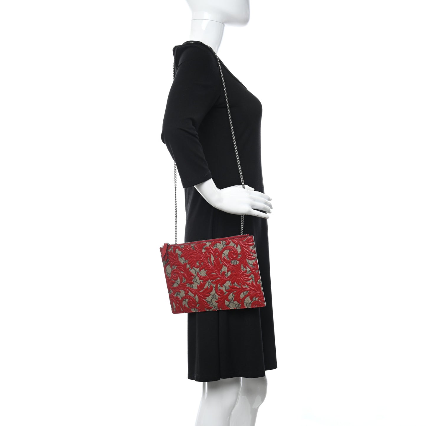 GG Supreme Monogram Arabesque Chain Pouch Hibiscus Red