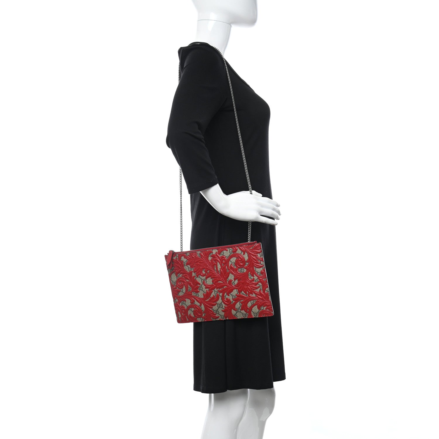 Gucci GG Supreme Monogram Arabesque Chain Pouch Hibiscus Red 2 of 9