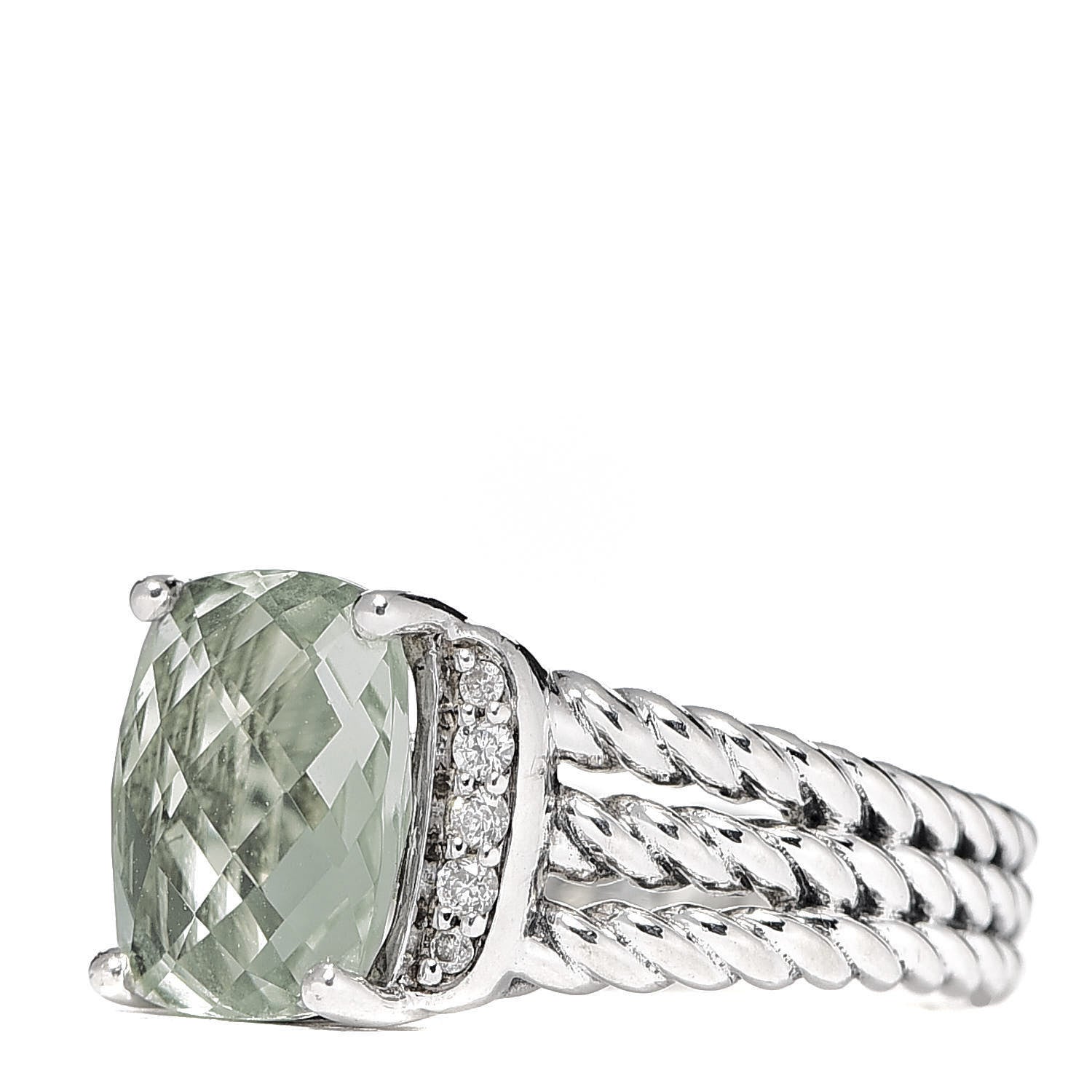 David Yurman Sterling Silver Diamond Prasiolite 10mm Petite Wheaton Ring 52 6 3 of 5