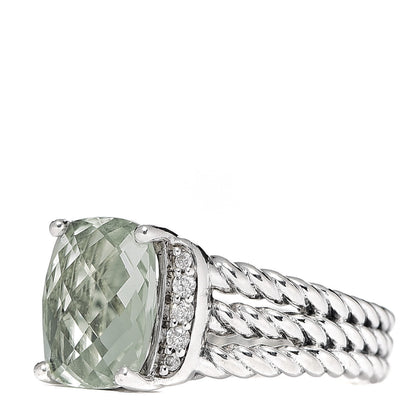 David Yurman Sterling Silver Diamond Prasiolite 10mm Petite Wheaton Ring 52 6 3 of 5