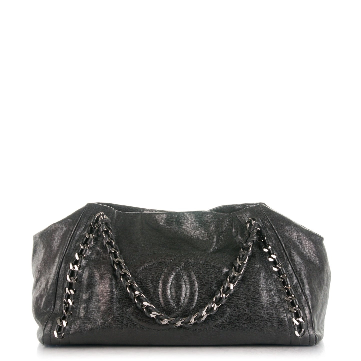 Glazed Caviar East West Modern Chain Tote Black