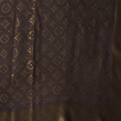 Louis Vuitton Silk Lurex Wool Monogram Shine Shawl Brown 4 of 5