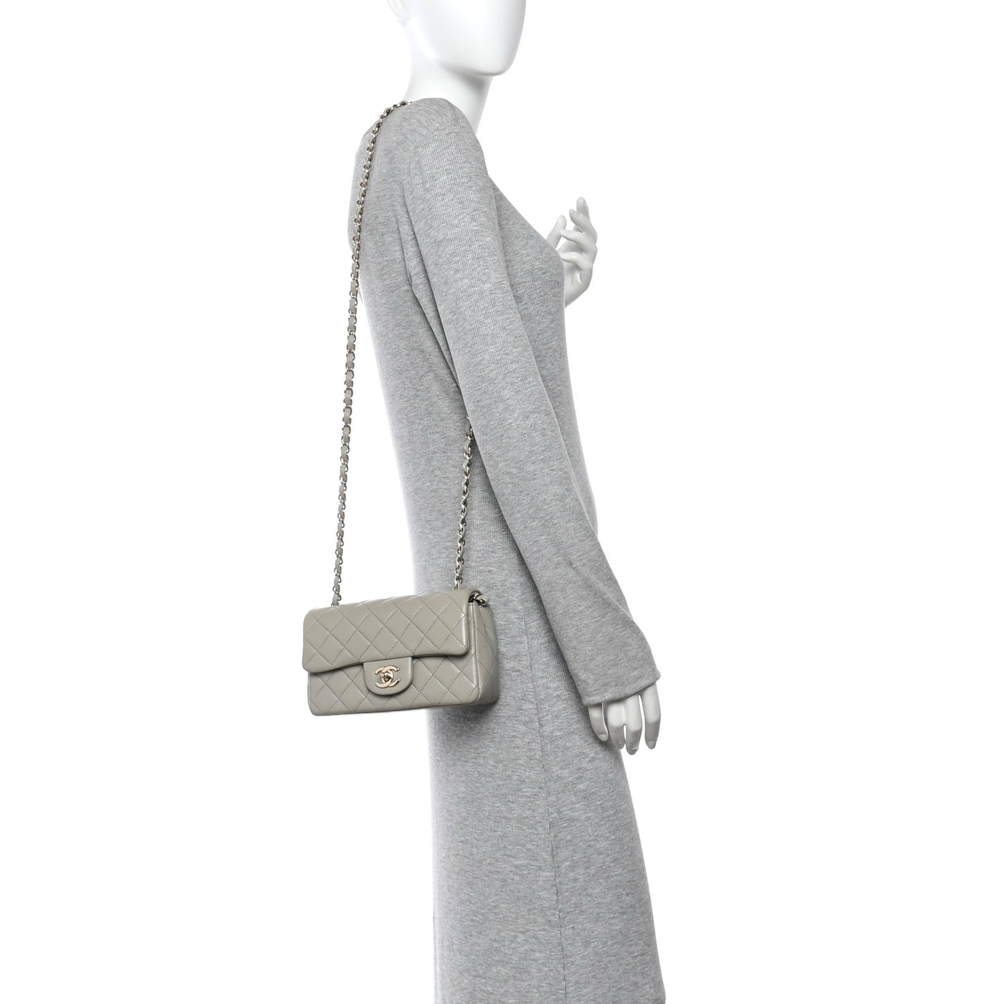 Lambskin Quilted Mini Rectangular Flap Grey