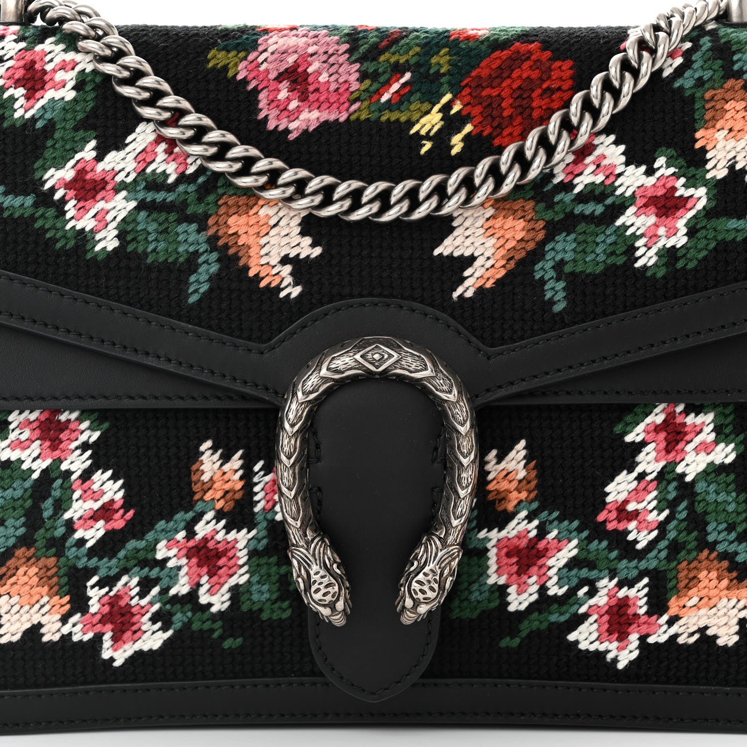 Gucci Cross Stitch Canvas Medium Dionysus Shoulder Bag Black Multicolor 8 of 10