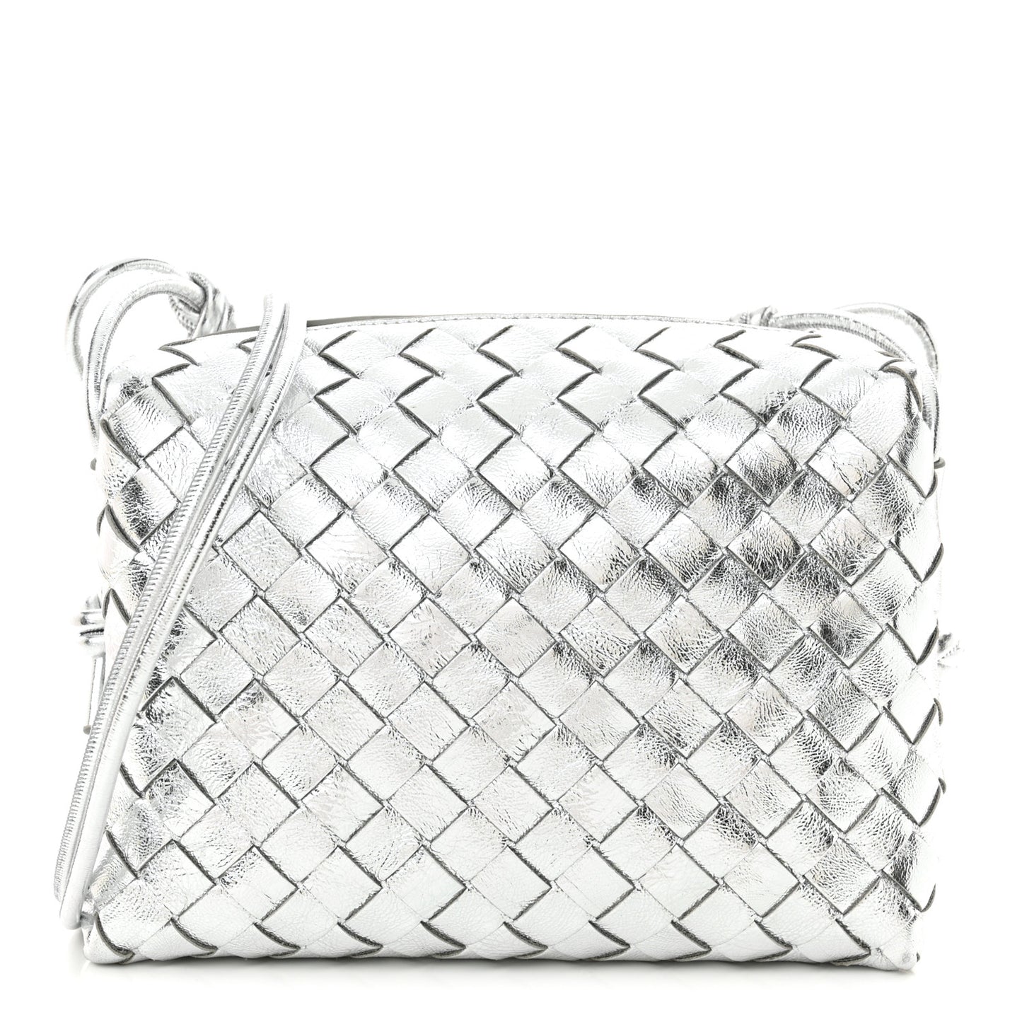 Metallic Nappa Intrecciato Medium Loop Camera Bag Silver