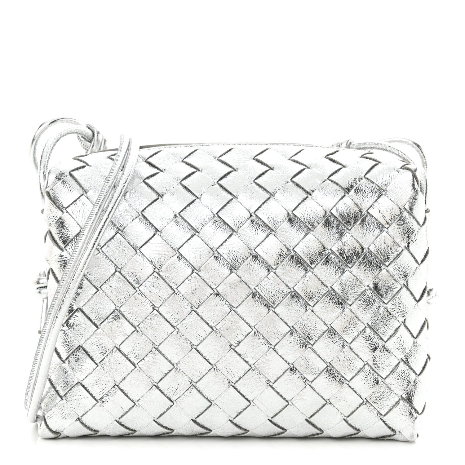 Bottega Veneta Metallic Nappa Intrecciato Medium Loop Camera Bag Silver 1 of 9