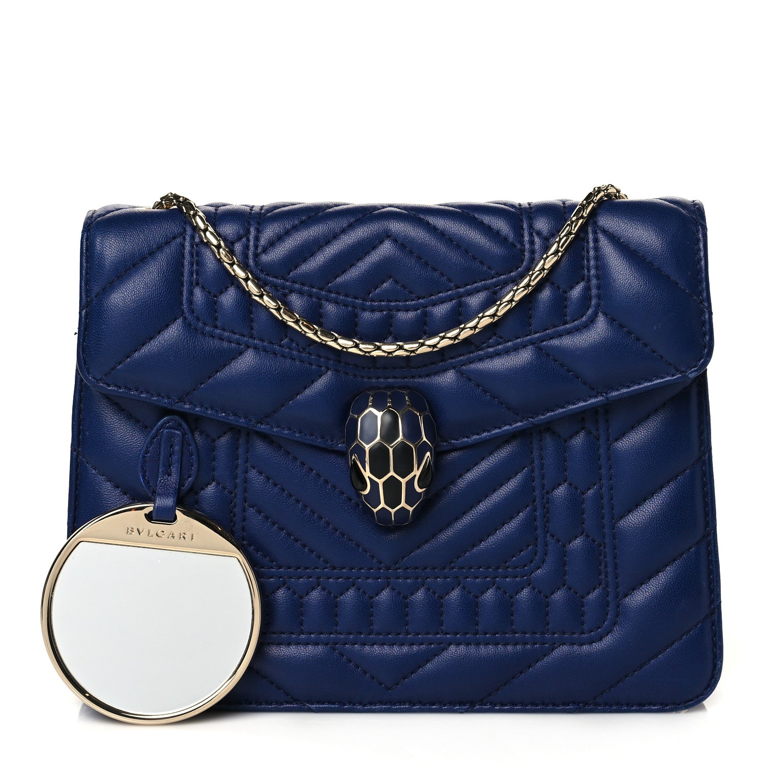 Bulgari Calfskin Quilted Serpenti Forever Shoulder Bag Navy 1 of 12