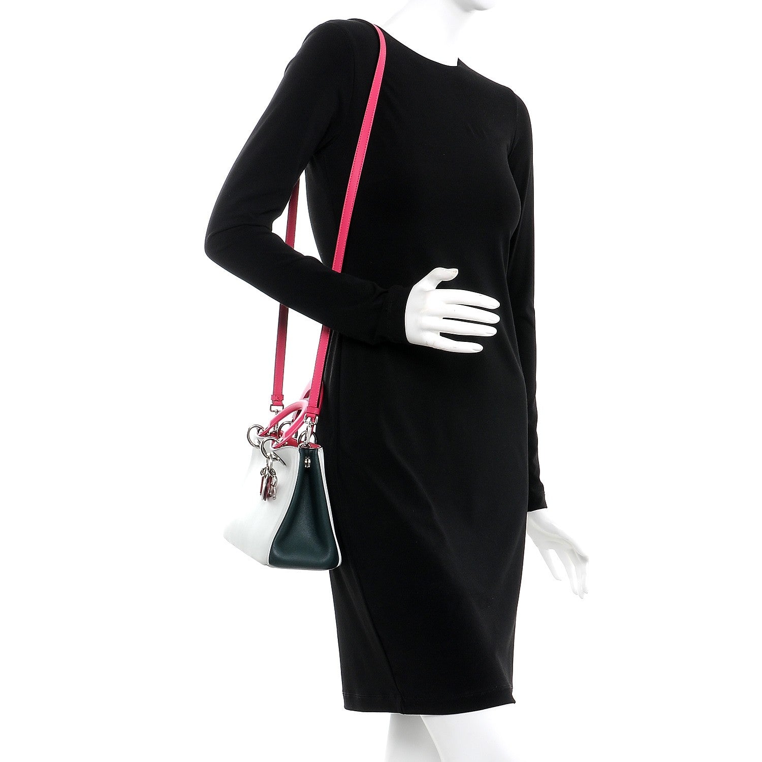Christian Dior Calfskin Tri-Color Mini Diorissimo Tote Grey Dark Green Pink 2 of 10