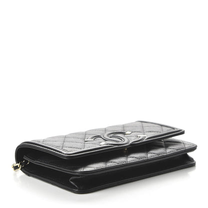 Chanel Caviar Quilted CC Filigree Wallet On Chain WOC Black 4 of 12
