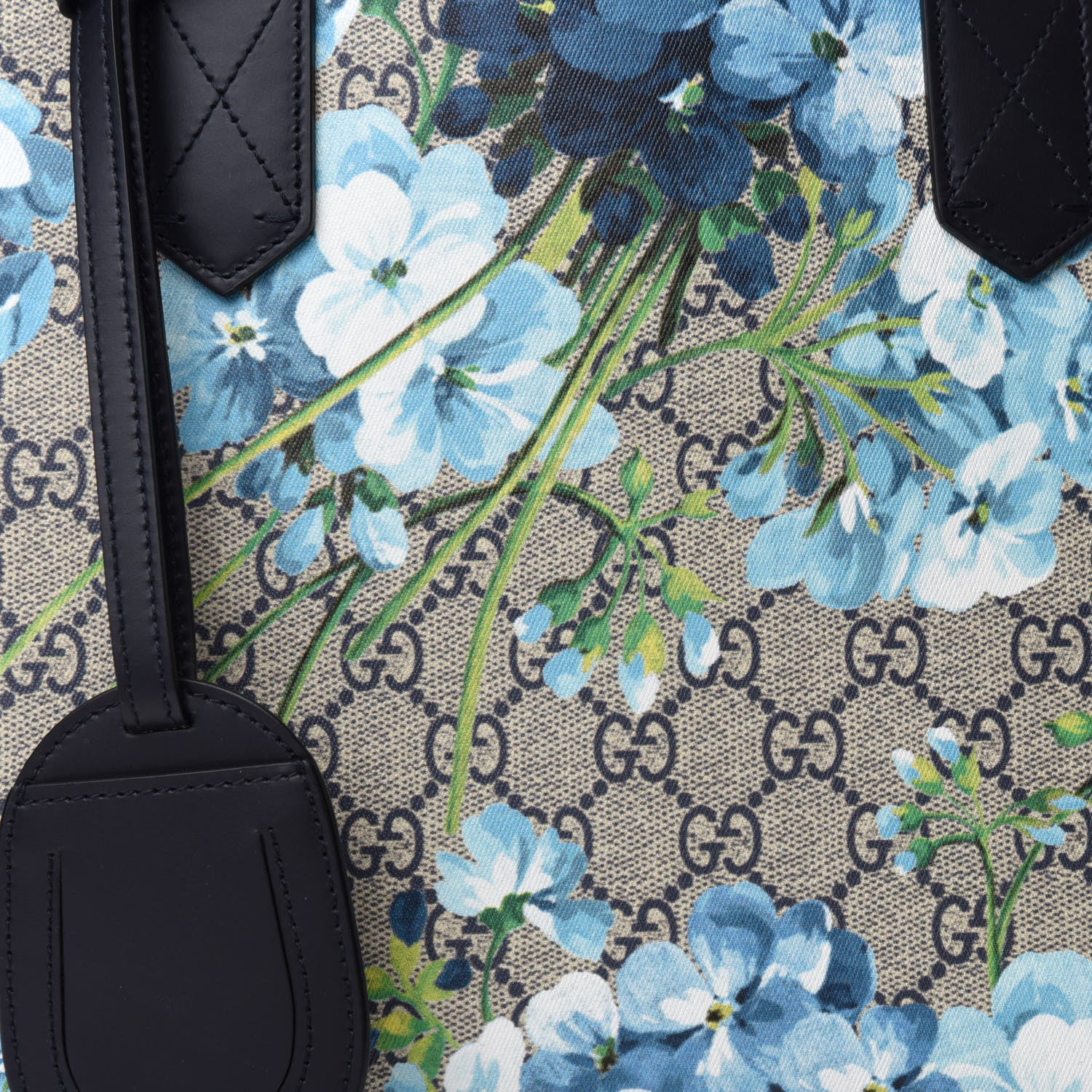 Gucci GG Supreme Monogram Blooms Small Reversible Tote Beige Blue Navy 9 of 16