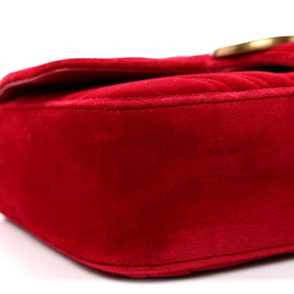 Gucci Velvet Matelasse Mini GG Marmont Shoulder Bag Hibiscus Red 9 of 11