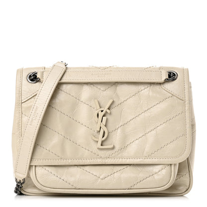 Saint Laurent Crinkled Calfskin Matelasse Monogram Baby Niki Chain Satchel Ivory 1 of 11