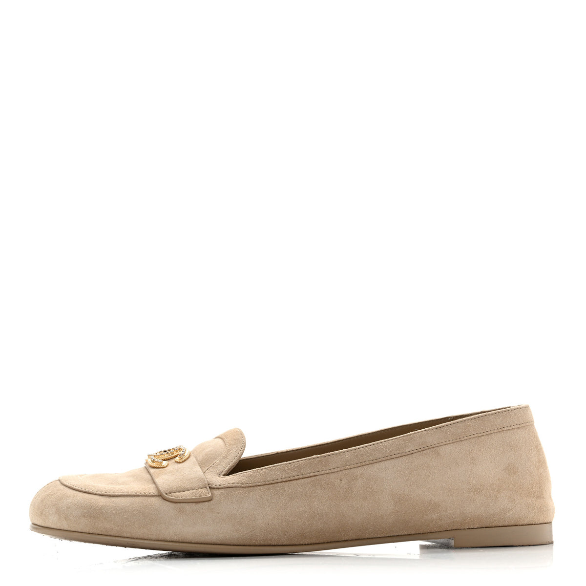 Chanel Suede Crystal CC Mocassin Loafers 39.5 Beige 1 of 14