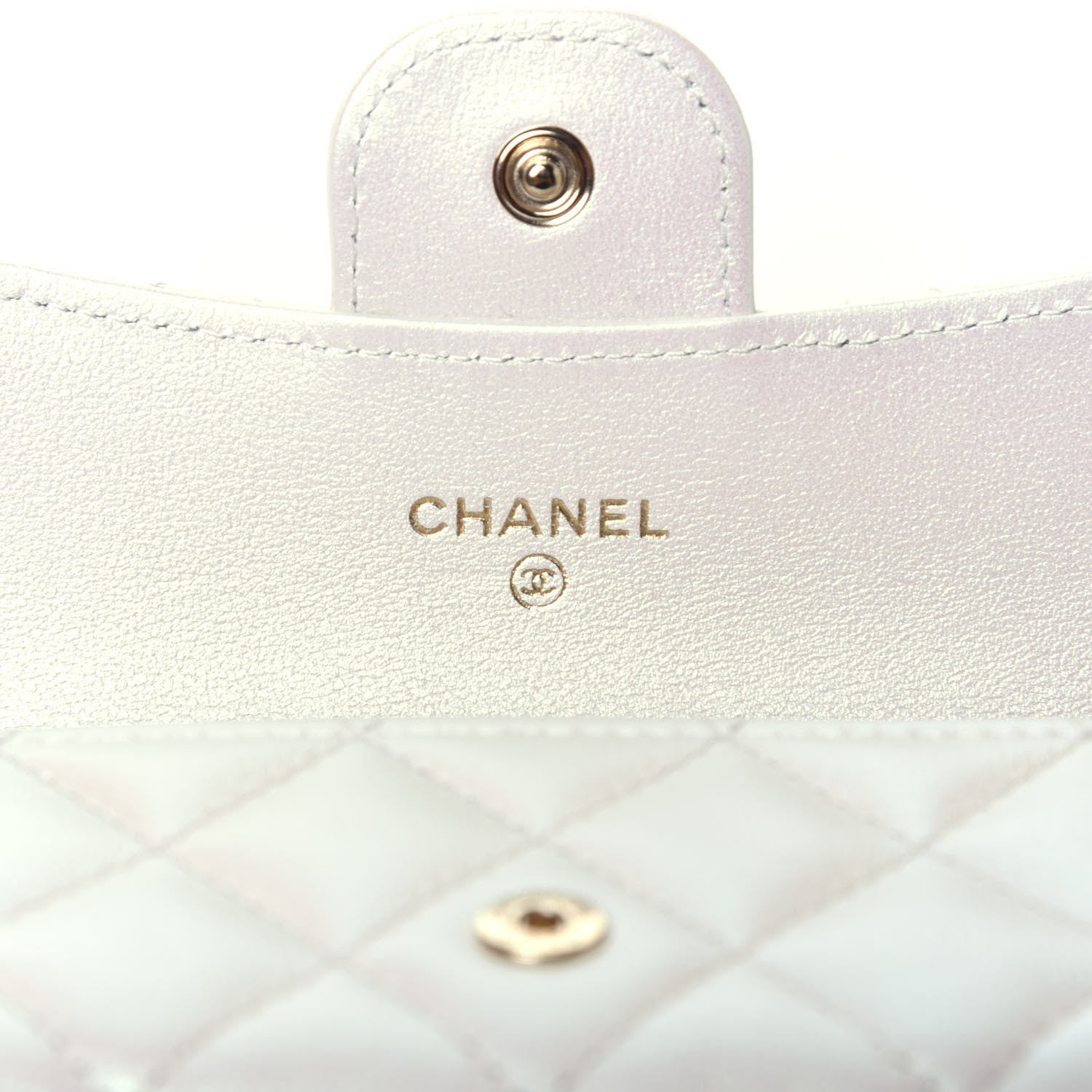 Chanel Iridescent Lambskin Quilted Flap Card Holder Wallet Ivory 6 of 8