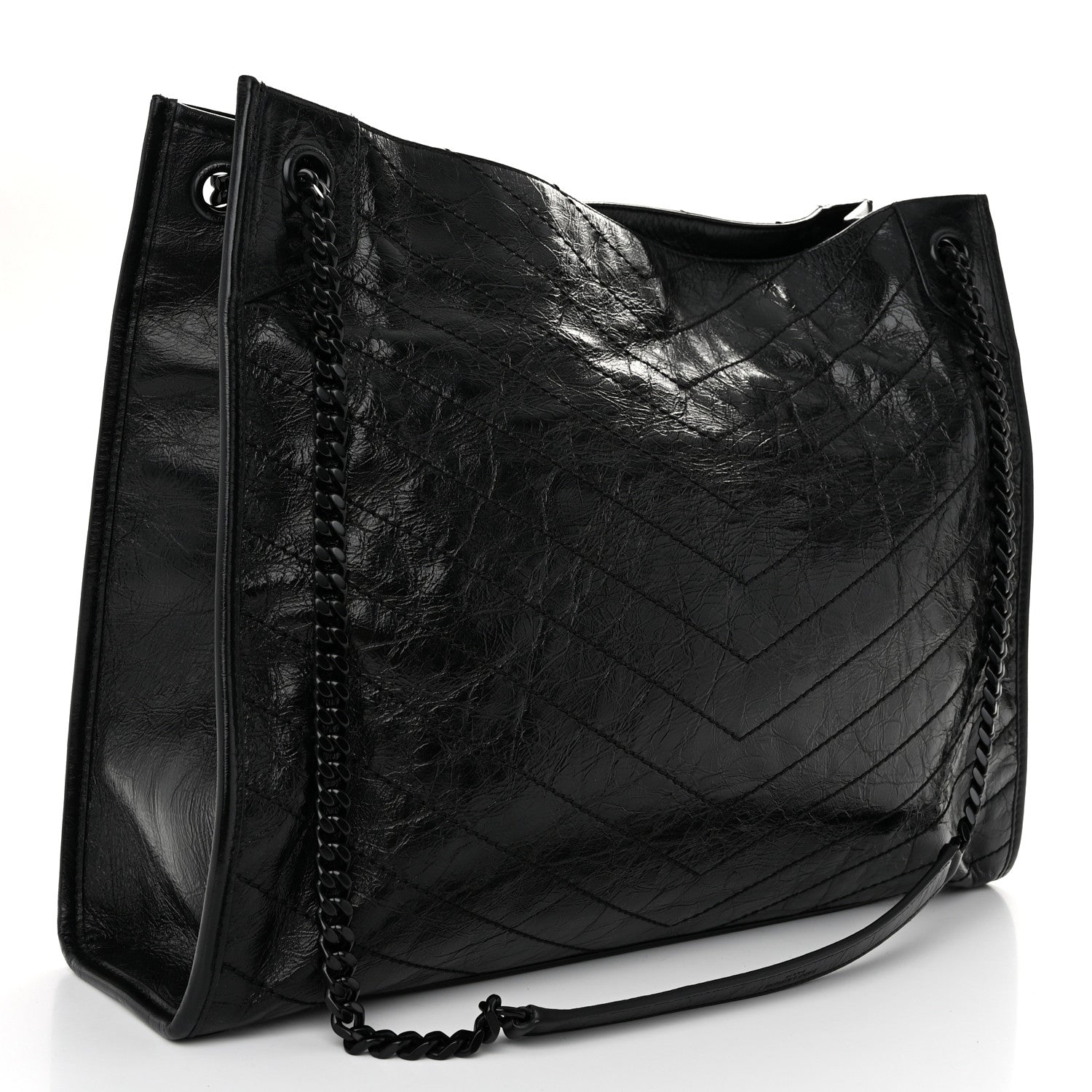 Saint Laurent Crinkled Calfskin Matelasse Monogram Large Niki Shopper Tote Black 3 of 12