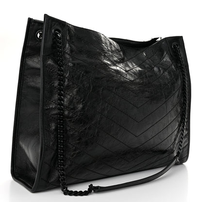 Saint Laurent Crinkled Calfskin Matelasse Monogram Large Niki Shopper Tote Black 3 of 12