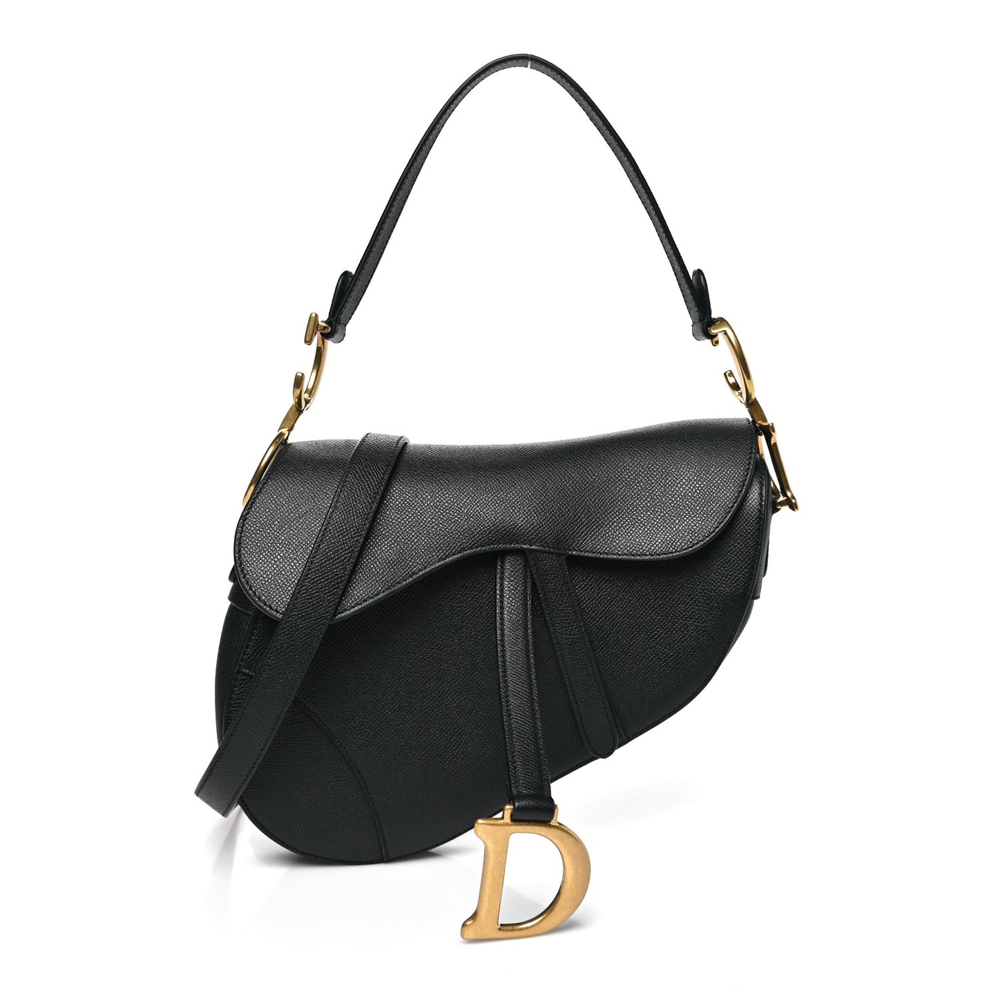 Grained Calfskin Saddle Bag With Strap Black