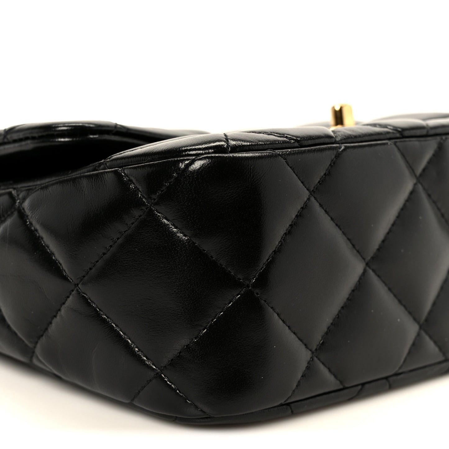 Shiny Lambskin Quilted Golden Links Top Handle Flap Black