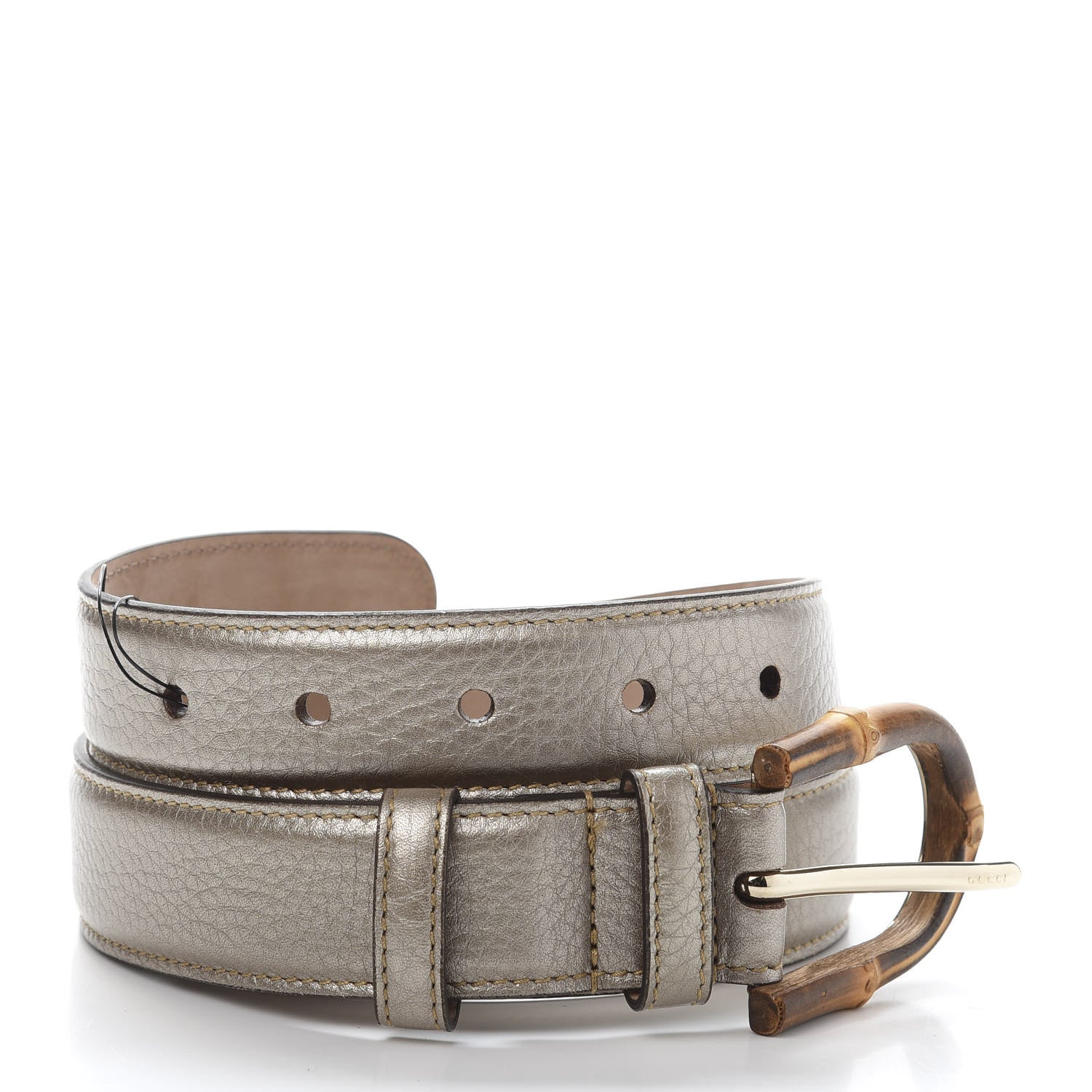 Gucci Metallic Calfskin Bamboo Buckle Belt 85 34 Golden Beige 3 of 6