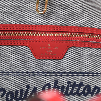 Louis Vuitton Denim Damier Monogram Patchwork Neverfull Blue Rouge 7 of 11