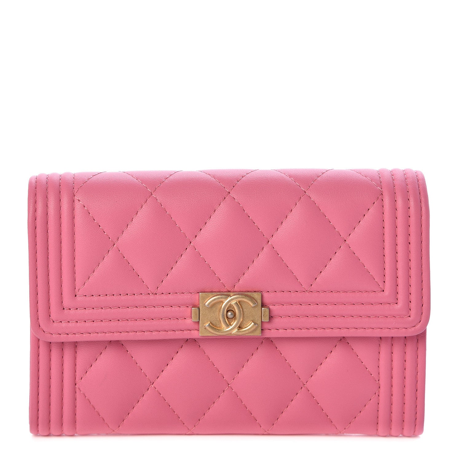 Chanel Lambskin Quilted Medium Boy Flap Wallet Pink 1 of 9