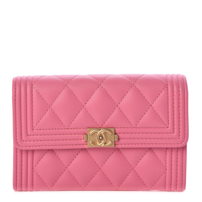 Chanel Lambskin Quilted Medium Boy Flap Wallet Pink 1 of 9