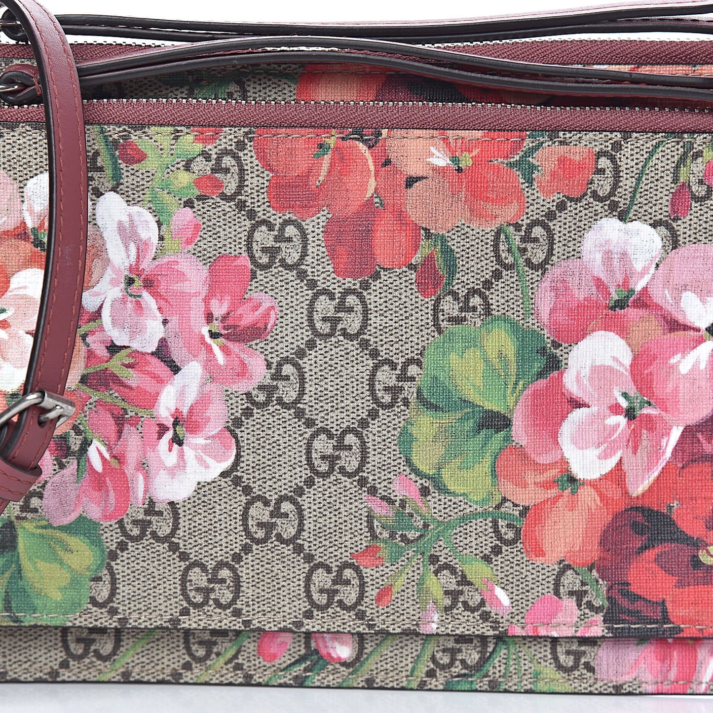 GG Supreme Monogram Blooms Double Zip Shoulder Bag Beige Multicolor Dry Rose