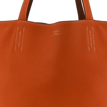 Hermes Taurillon Clemence Double Sens 45 Reversible Tote Orange Gold 13 of 21