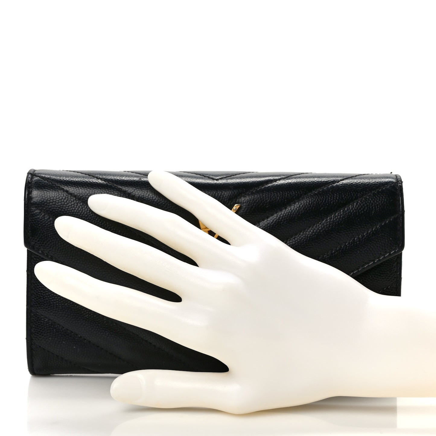 Grain De Poudre Matelasse Chevron Monogram Flap Wallet Black