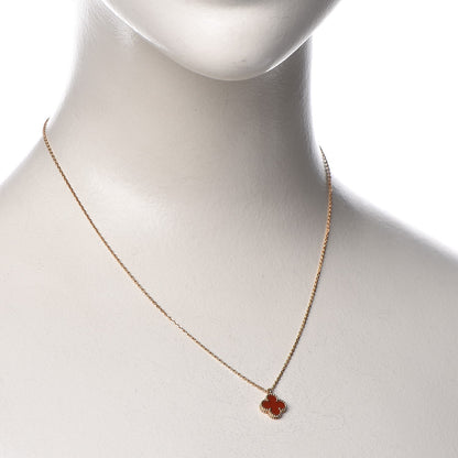 Van Cleef & Arpels 18K Rose Gold Carnelian Sweet Alhambra Pendant Necklace 2 of 8