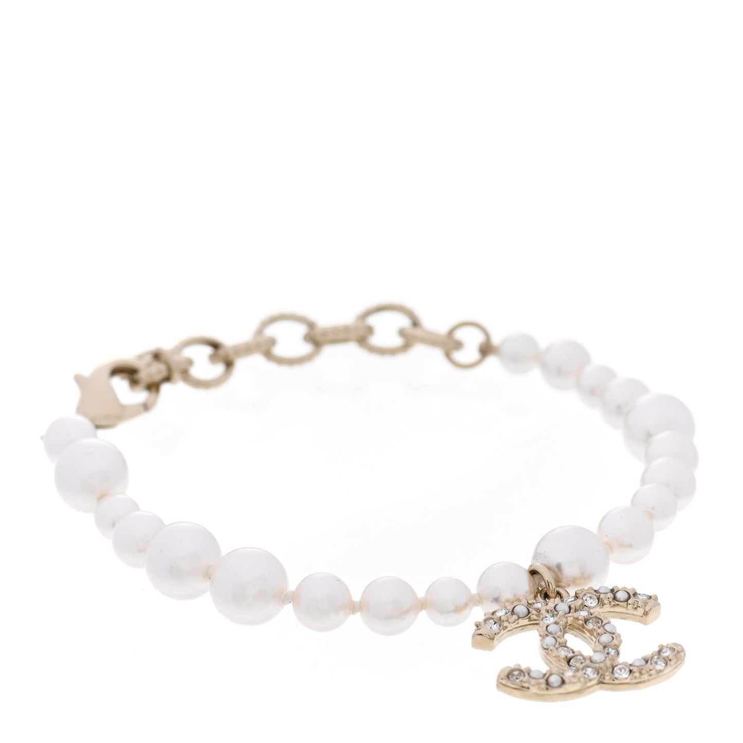 Pearl Crystal CC Bracelet Gold