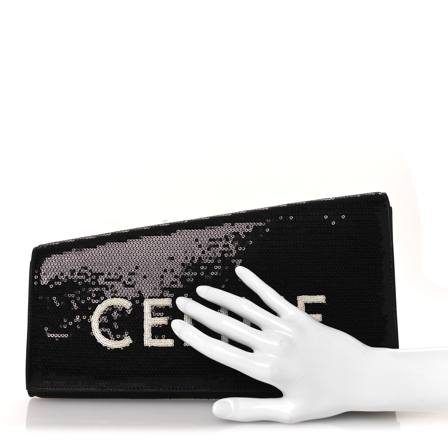 Celine Sequin Asymetric Clutch  Black White 2 of 10