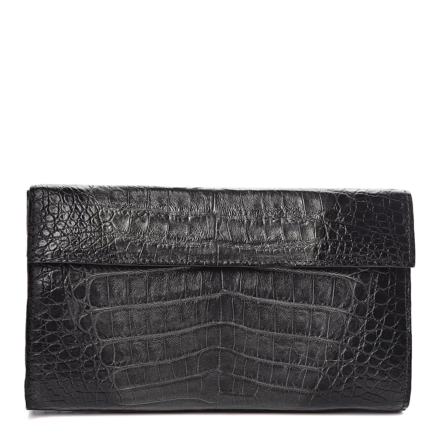 Metallic Crocodile Foldover Clutch Black Silver