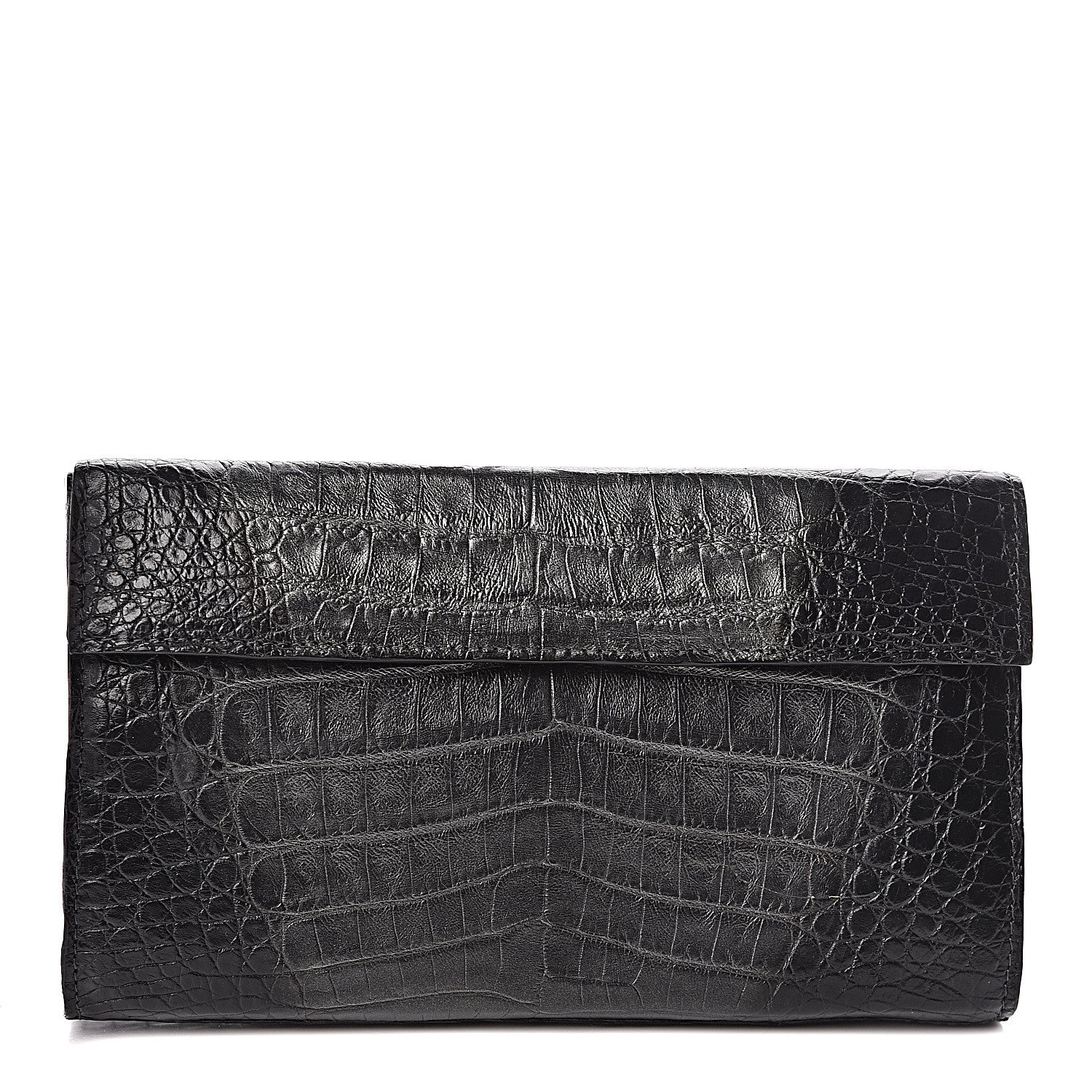 Nancy Gonzalez Metallic Crocodile Foldover Clutch Black Silver 1 of 7