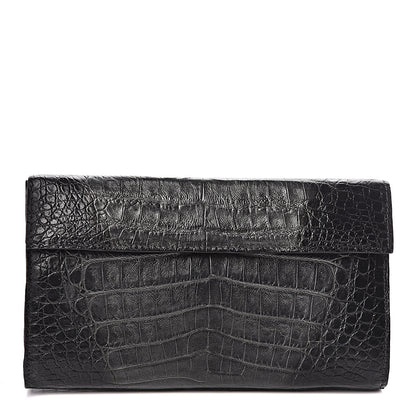 Nancy Gonzalez Metallic Crocodile Foldover Clutch Black Silver 1 of 7