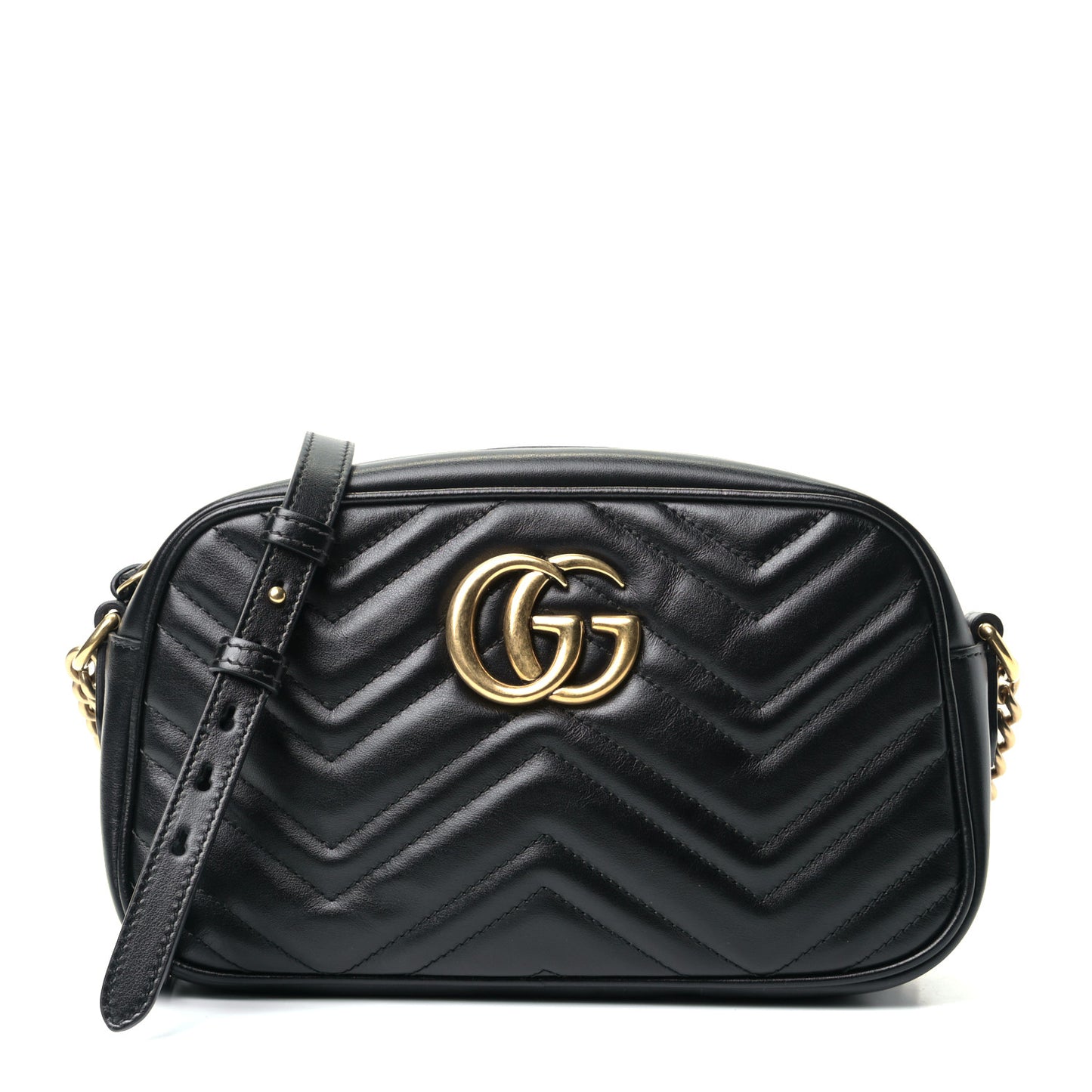 Calfskin Matelasse Small GG Marmont Chain Shoulder Bag Black