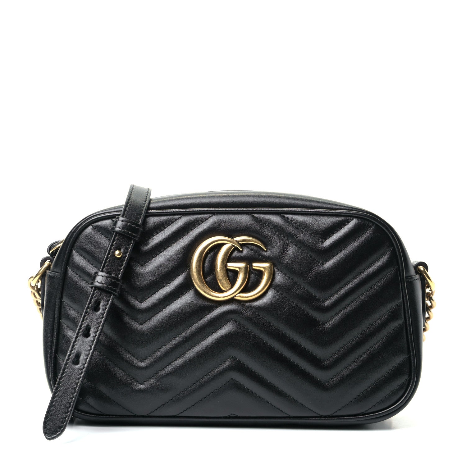 Gucci Calfskin Matelasse Small GG Marmont Chain Shoulder Bag Black 1 of 5