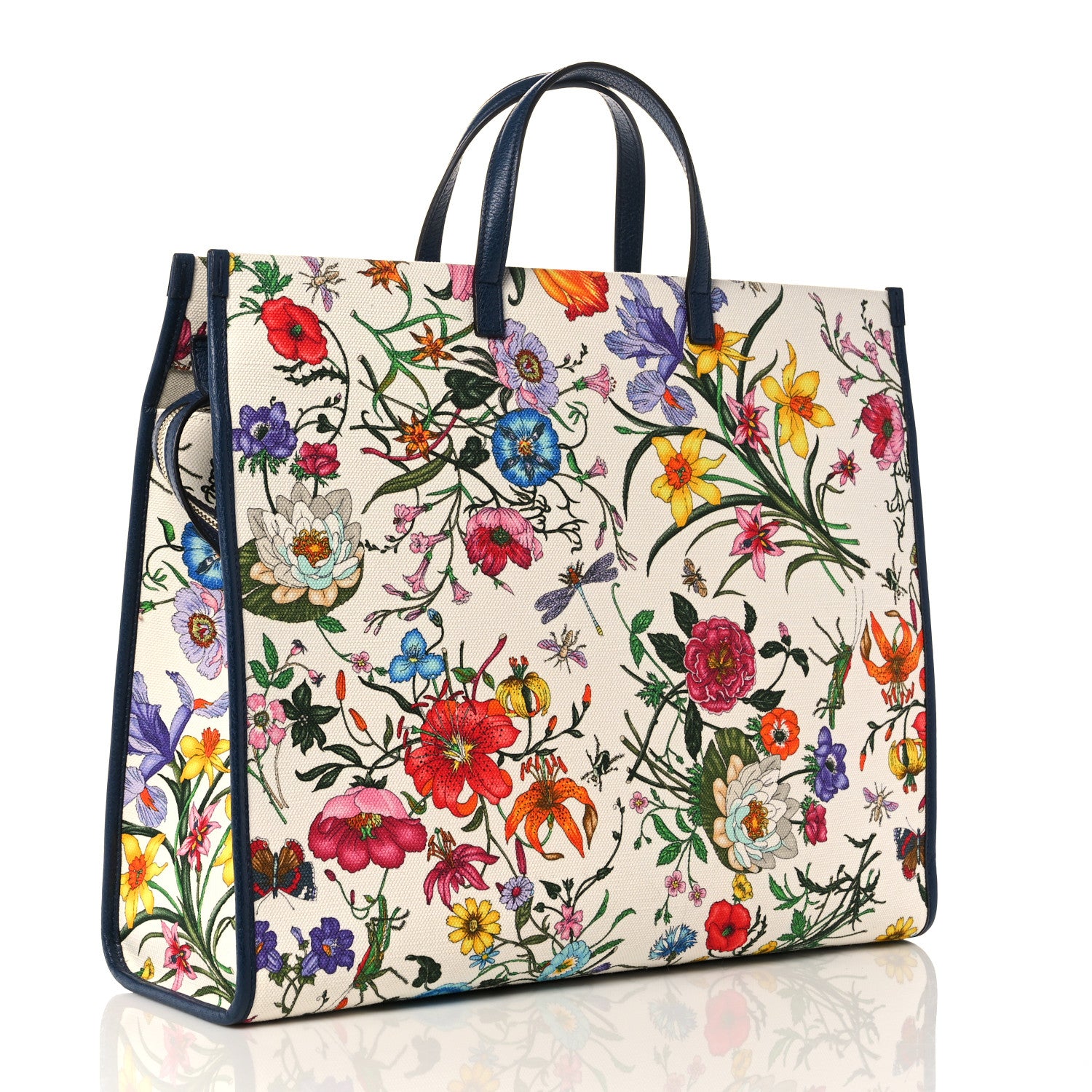 Gucci Canvas Large Flora Tote Navy Multicolor 3 of 12
