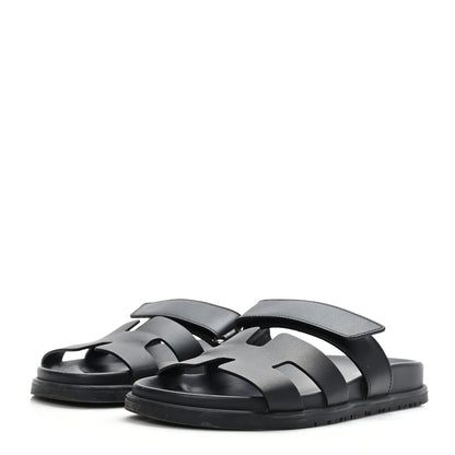 Hermes Calfskin Womens Chypre Sandals 36.5 Black 3 of 9