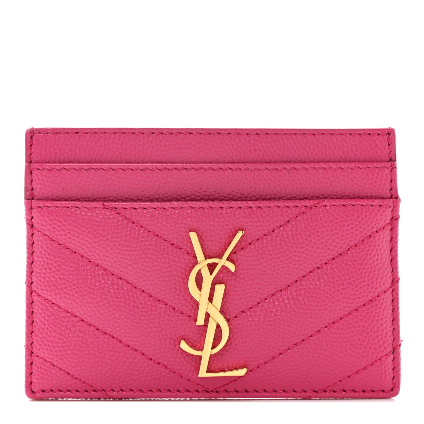Grain De Poudre Matelasse Chevron Monogram Credit Card Case Fresh Fuxia