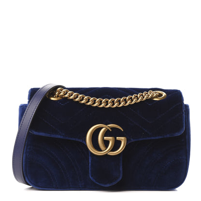 Gucci Velvet Matelasse Mini GG Marmont Shoulder Bag Cobalt Blue 1 of 9
