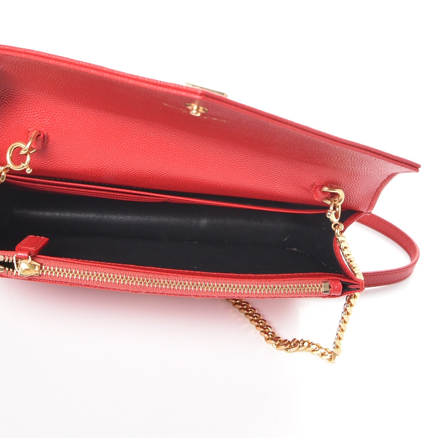 Saint Laurent Grain De Poudre Matelasse Chevron Monogram Envelope Chain Wallet New Red 5 of 9