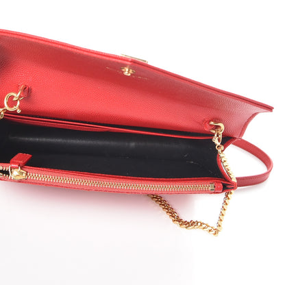 Saint Laurent Grain De Poudre Matelasse Chevron Monogram Envelope Chain Wallet New Red 5 of 9