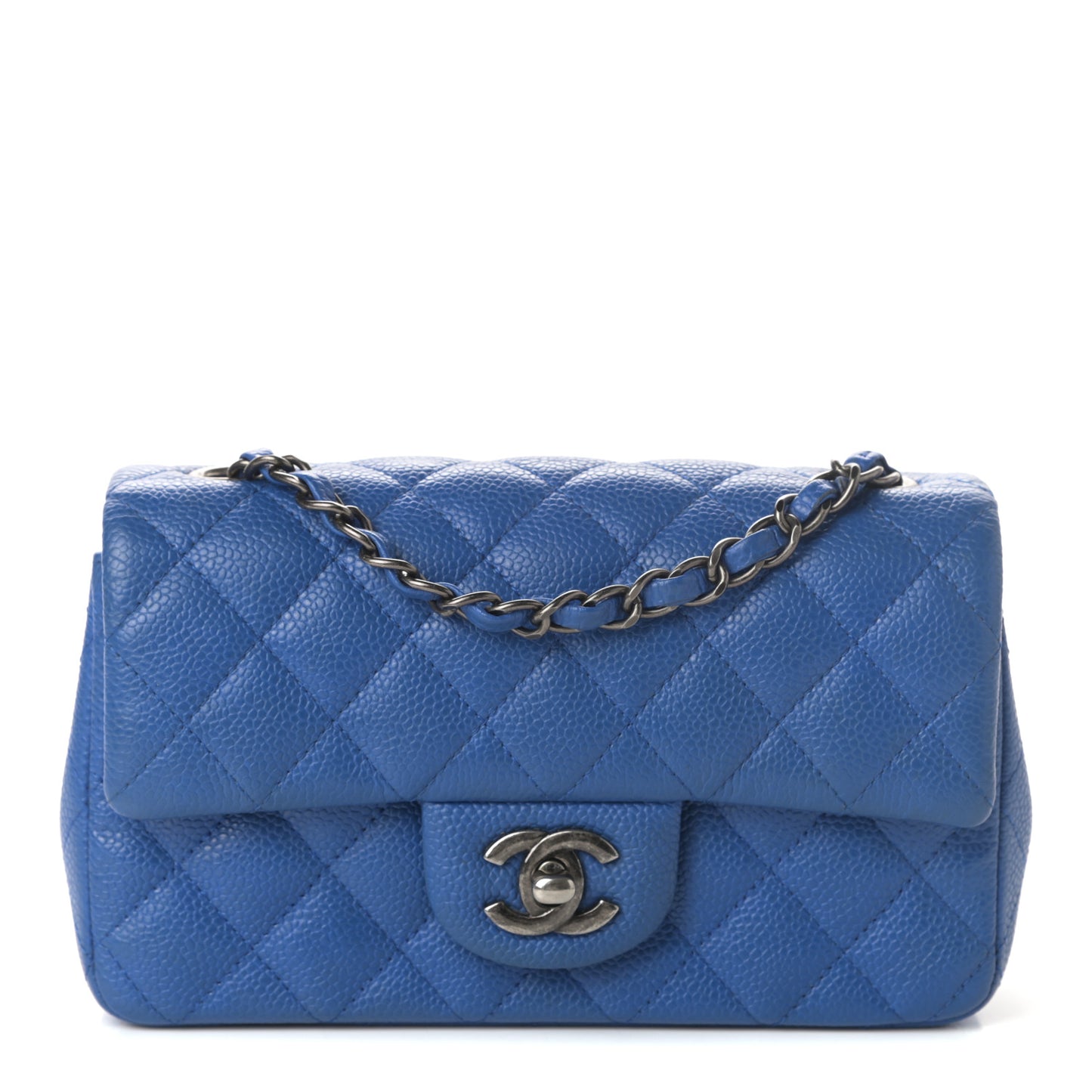 Caviar Quilted Mini Rectangular Flap Blue