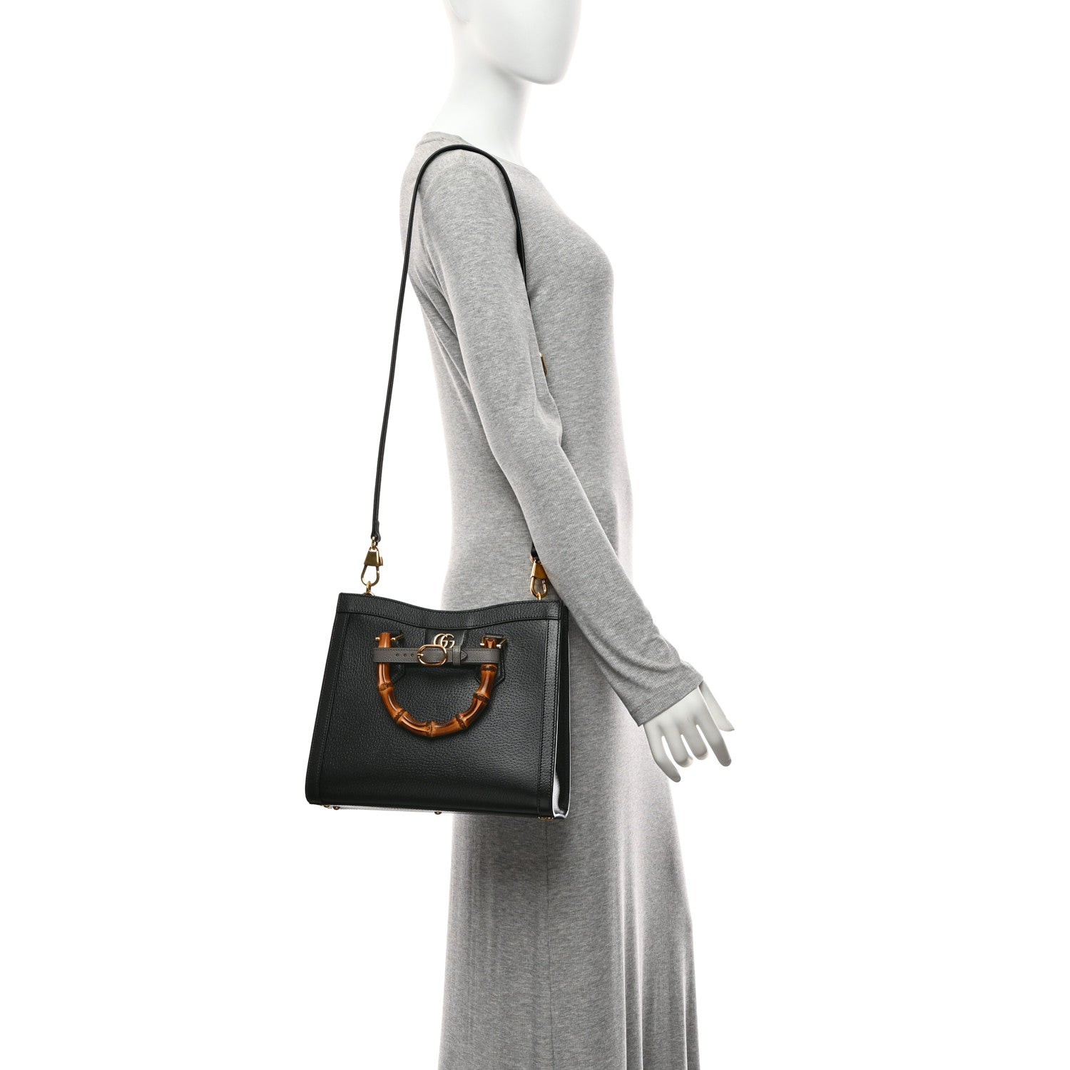 Gucci Textured Dollar Calfskin Web Small Diana Tote Bag Black Dusty Grey 2 of 11